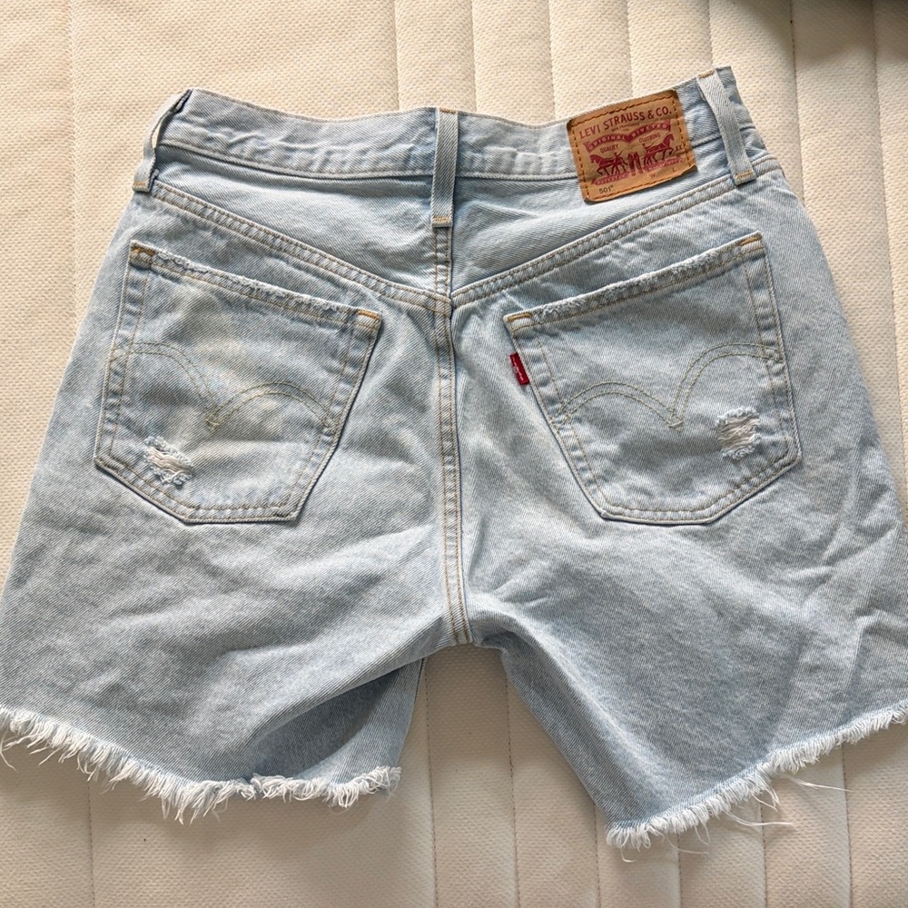 Levi's Light Blue Frayed Hem Jean Shorts